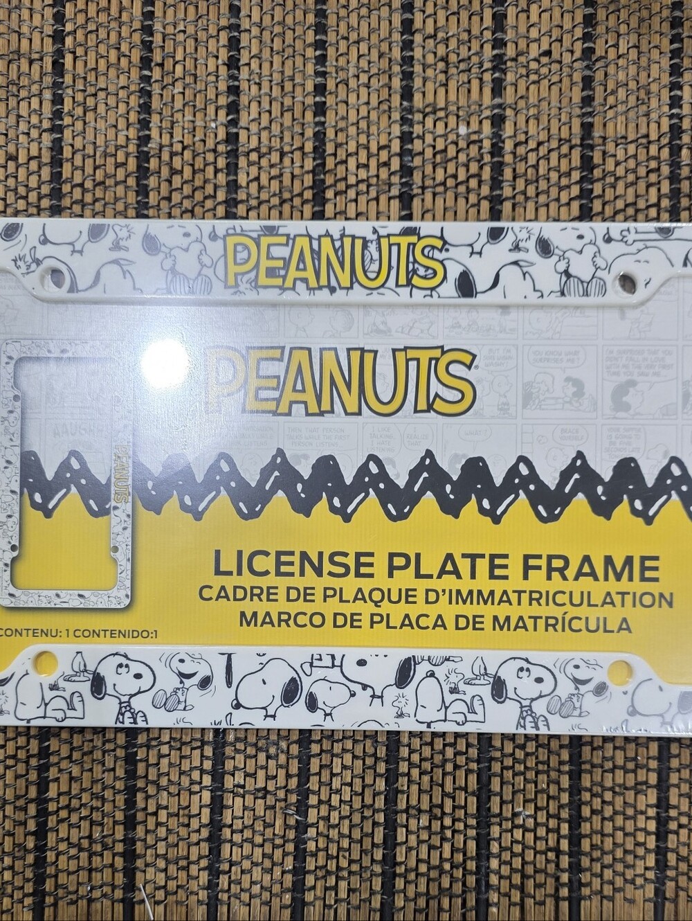 Peanuts Yellow & White License Plate Frame with Snoopy Comics